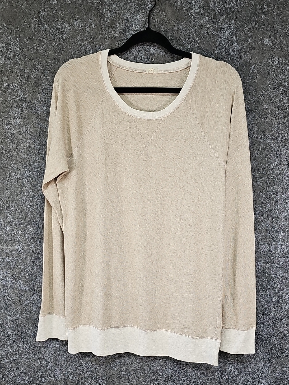 J Crew Raglan Sleeve Tee, Oatmeal Tan, Cotton, Size Large